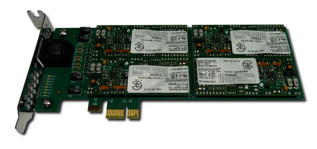 [ТФОП-4/> Плата PCIe 4 модема ТФОП (Адаптер PCI Express на 4 телефонных модема)